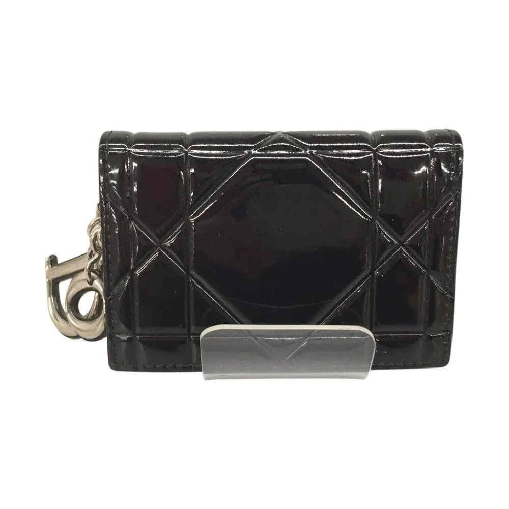 Christian Dior Enamel Cannage Card Case Black